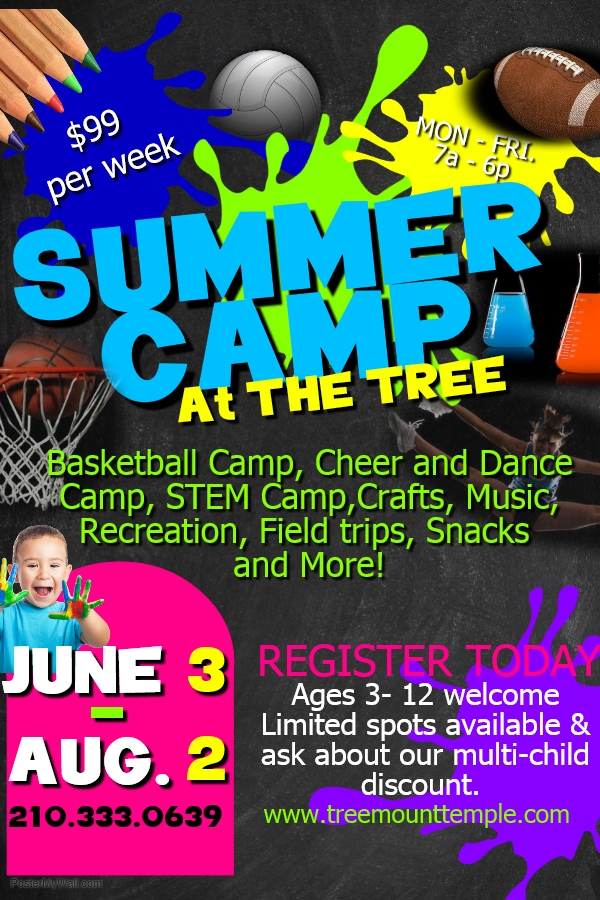 Basketball camp, cheer and dance camp, STEM camp, recreational sports, arts and crafts, fieldtrips and meals included. 